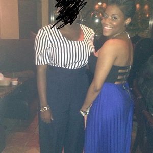 Pleated black & royal blue jumpsuit